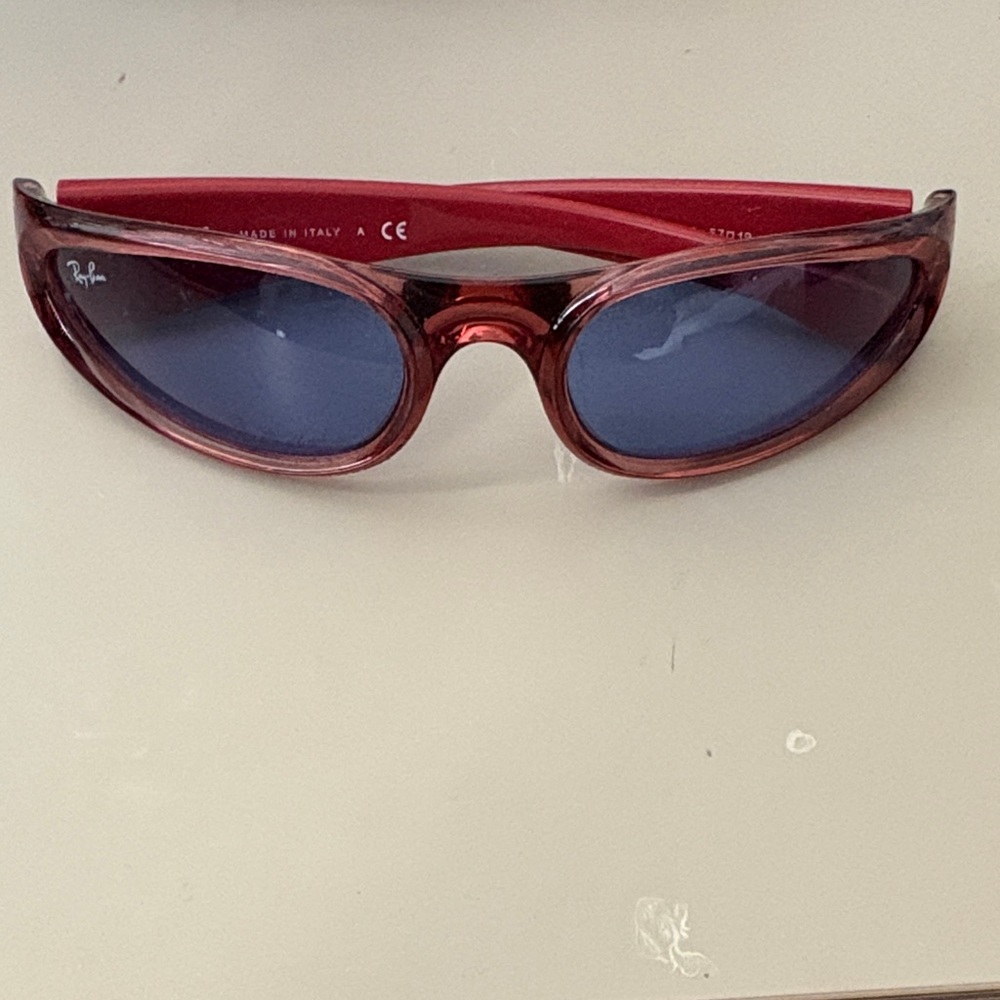 Ray-Ban Red Frame with Blue Lens Sunglasses